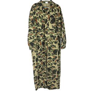 Vintage Big Bore Coveralls Men XL 46 48 Green Duck Frog Camo Hunting Outdoor